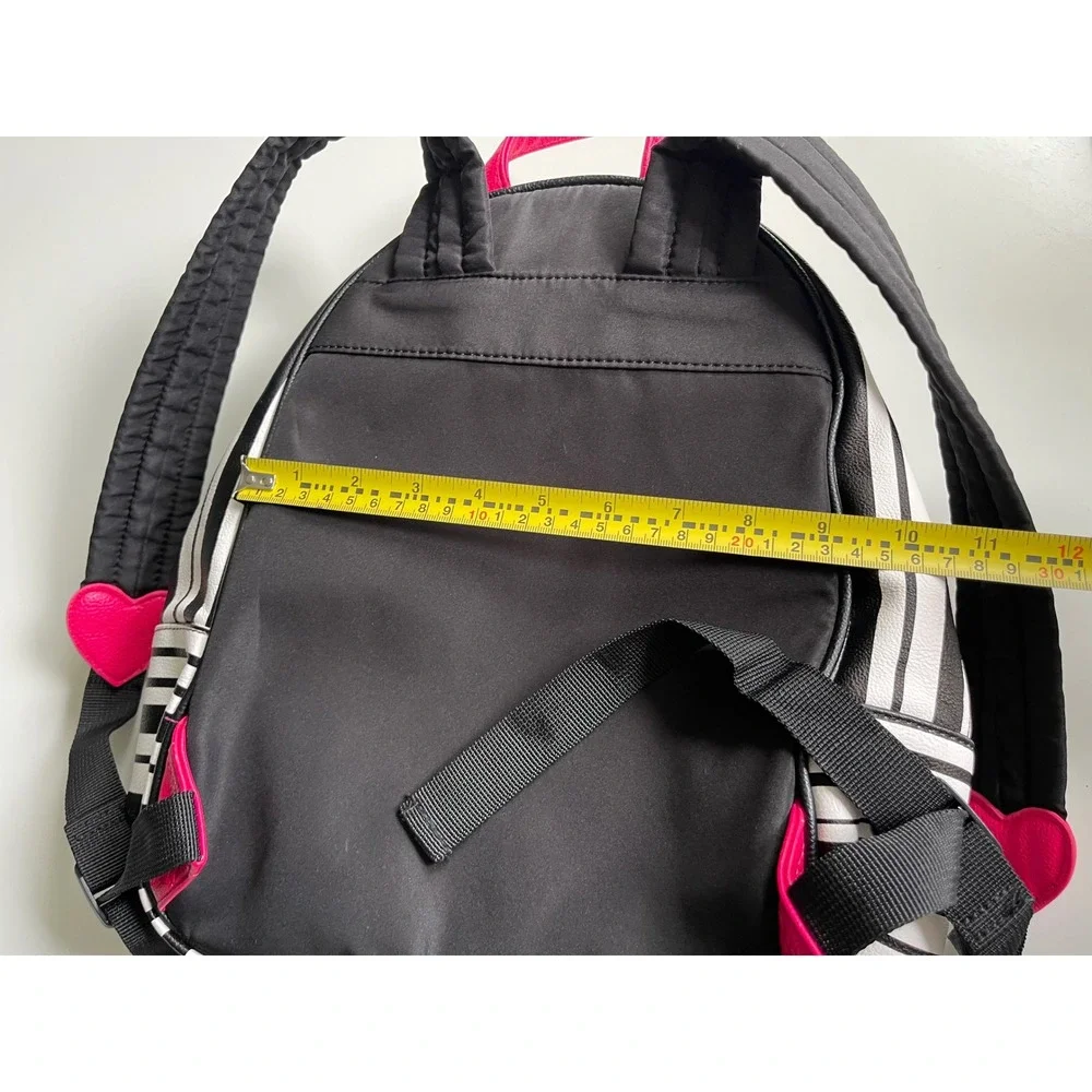 Betsey Johnson Mini Backpack Black White Striped Pink Heart inside Floral EUC